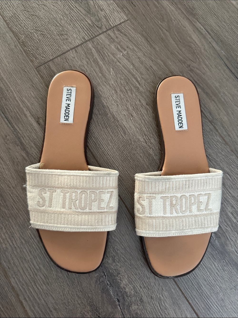 Steve Madden Cream 'St Tropez' Embroidered Slide Sandals